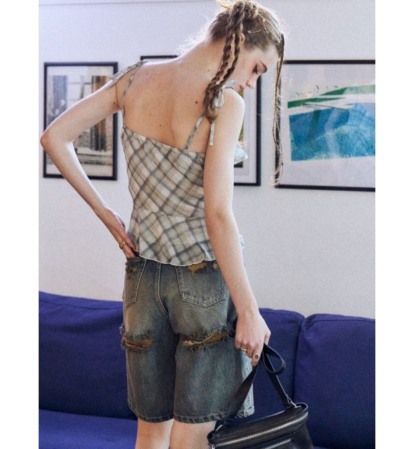 EVRIS「チェックシフォントップス」|キャミソール|