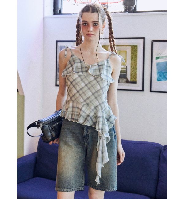 EVRIS「チェックシフォントップス」|キャミソール|