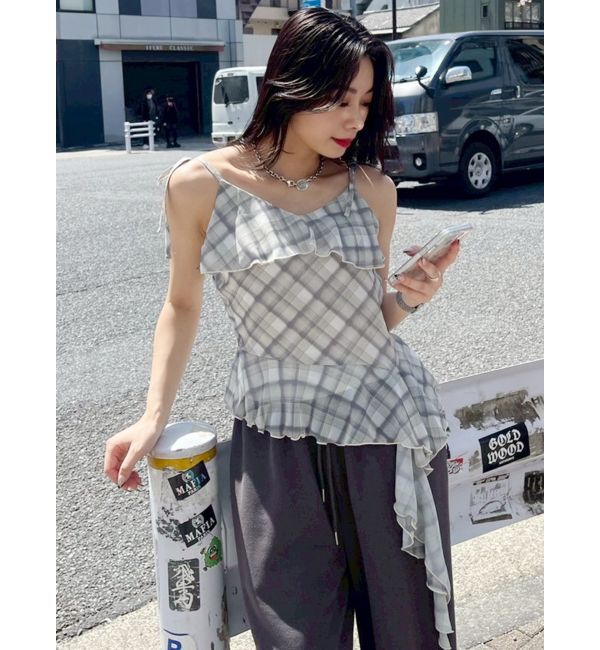 EVRIS「チェックシフォントップス」|キャミソール|