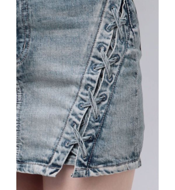 GYDA「ハイウエスSIDEサイドレースアップデニムスカートライクショートパンツ」|スカート|