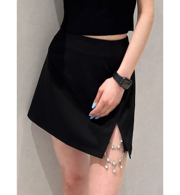GYDA「slit chain bijou スカートライクショートパンツ」|スカート|ブラック