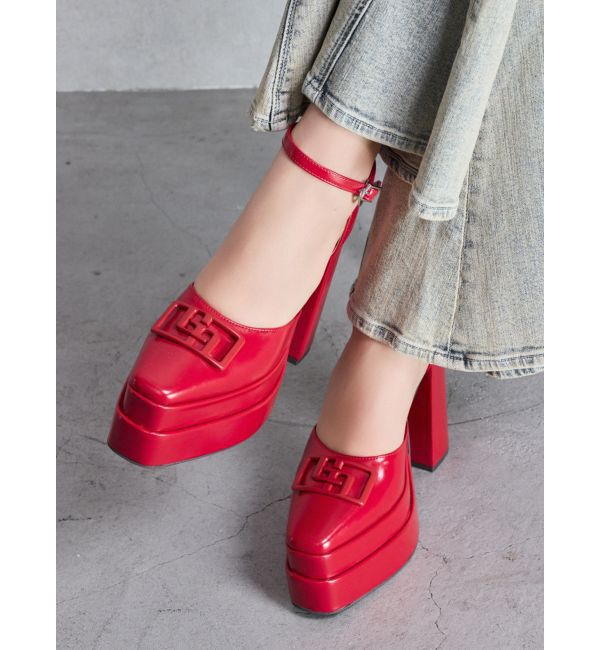 GYDA「GGアンクルストラップチャンキーヒールパンプス」|パンプス|レッド