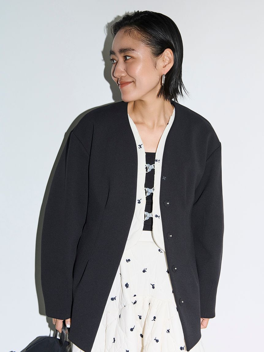 emmi atelier「【セットアップ対応】【金子綾 for emmi】コンフォートジャケット」|ノーカラージャケット|BLK