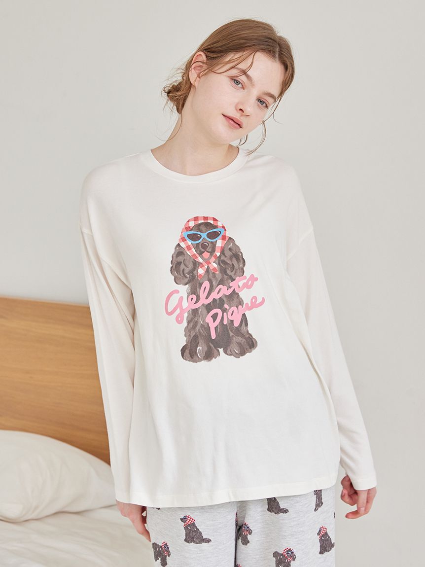 gelato pique「スカーフDOGワンポイントロンT」|ルームウェア|