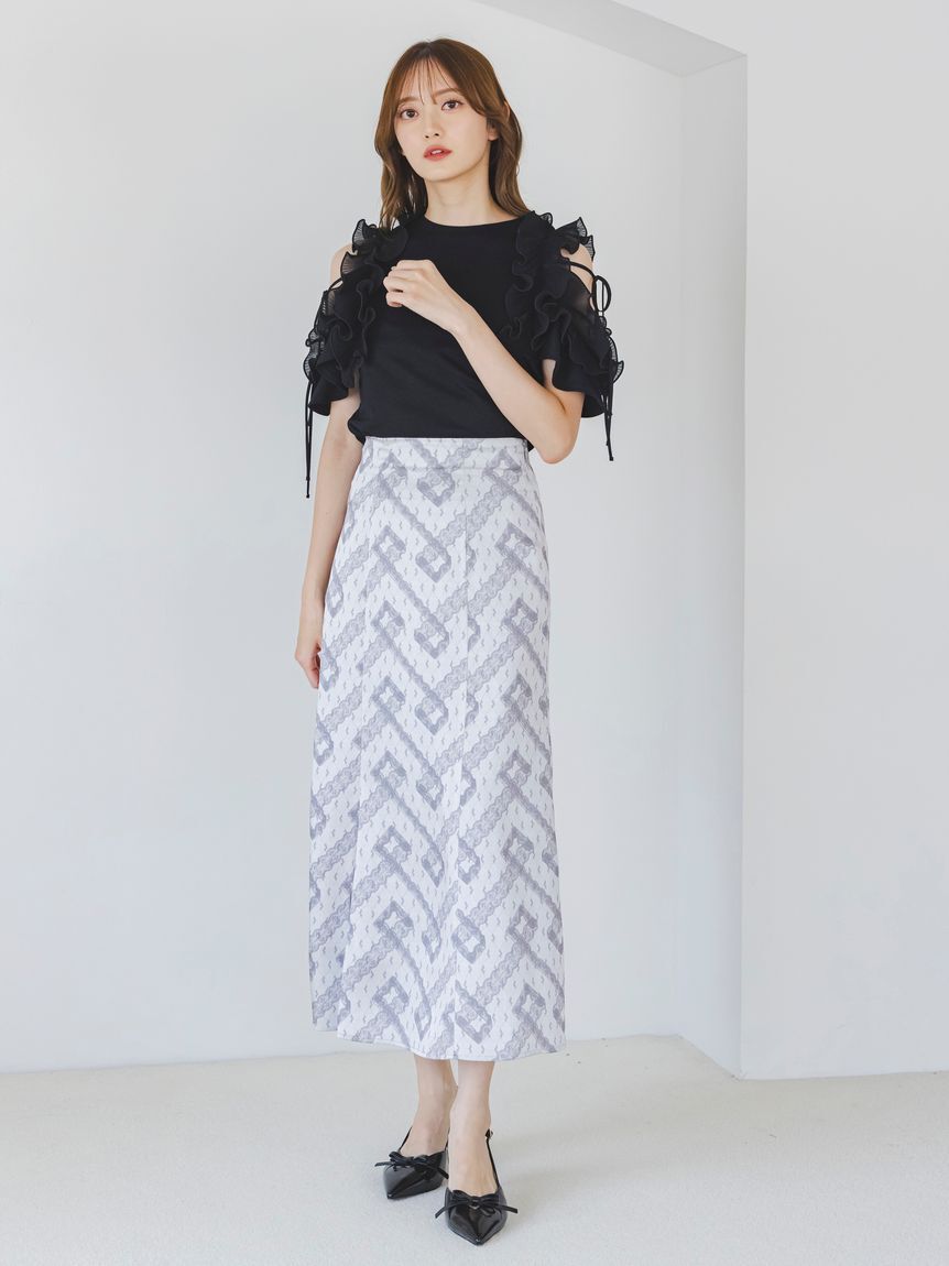SNIDEL「レースプリントナロースカート」|スカート|GRY