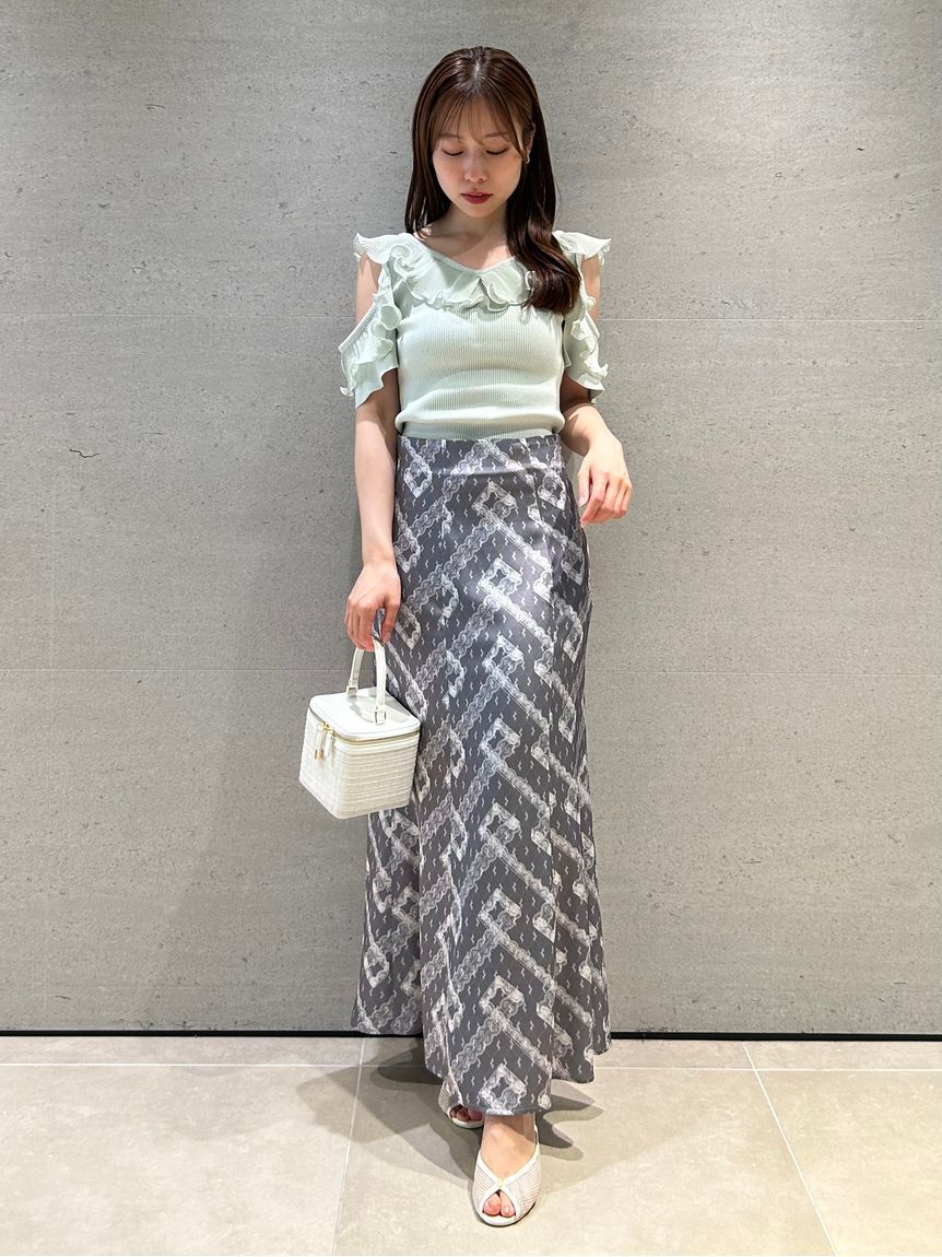 SNIDEL「レースプリントナロースカート」|スカート|