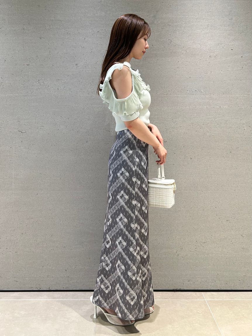 SNIDEL「レースプリントナロースカート」|スカート|