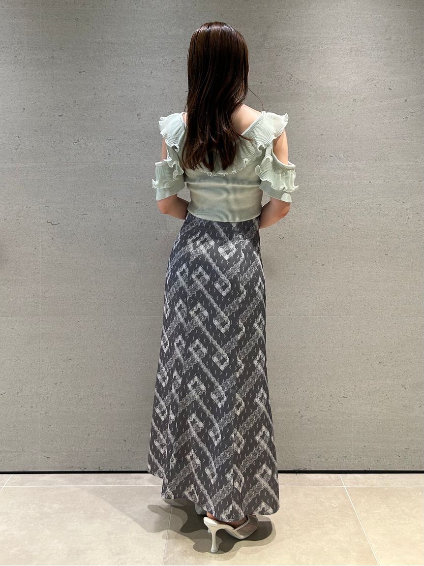 SNIDEL「レースプリントナロースカート」|スカート|