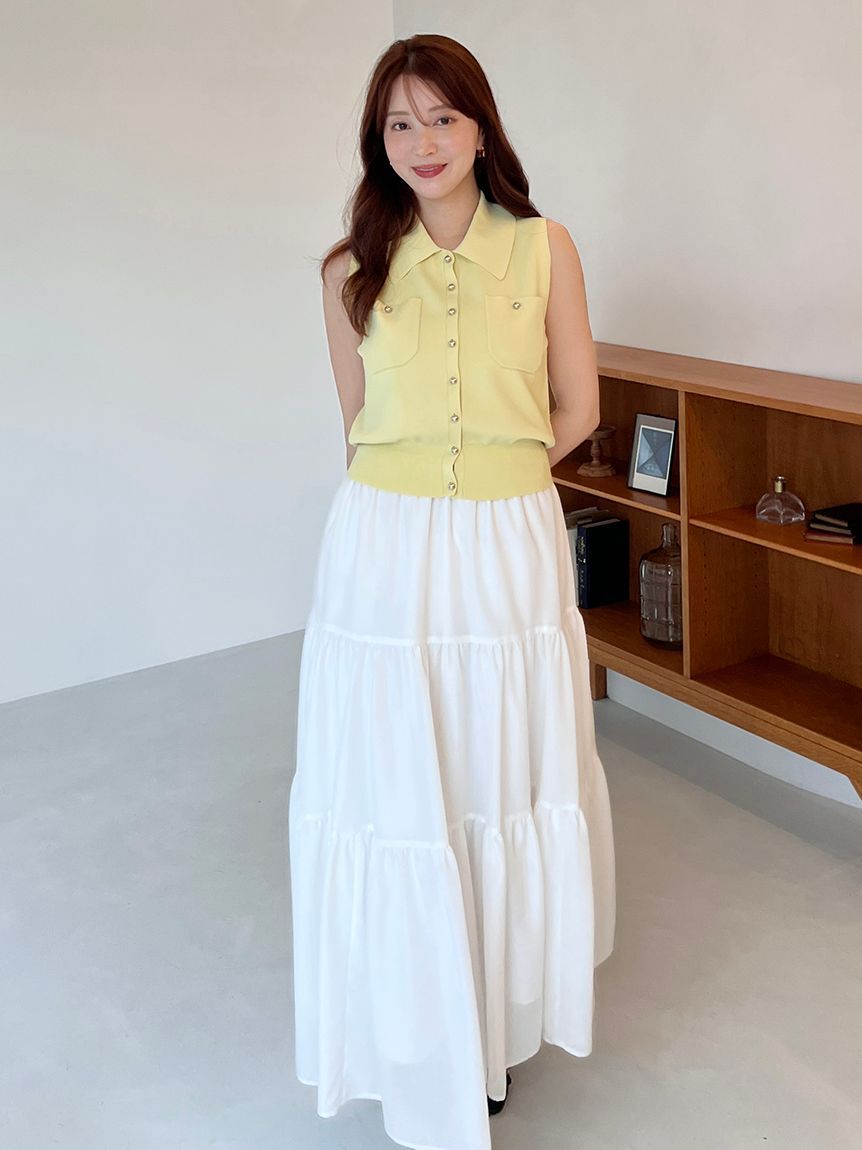 SNIDEL「ニットベスト&times;ティアードスカートセット」|ワンピース|LIME