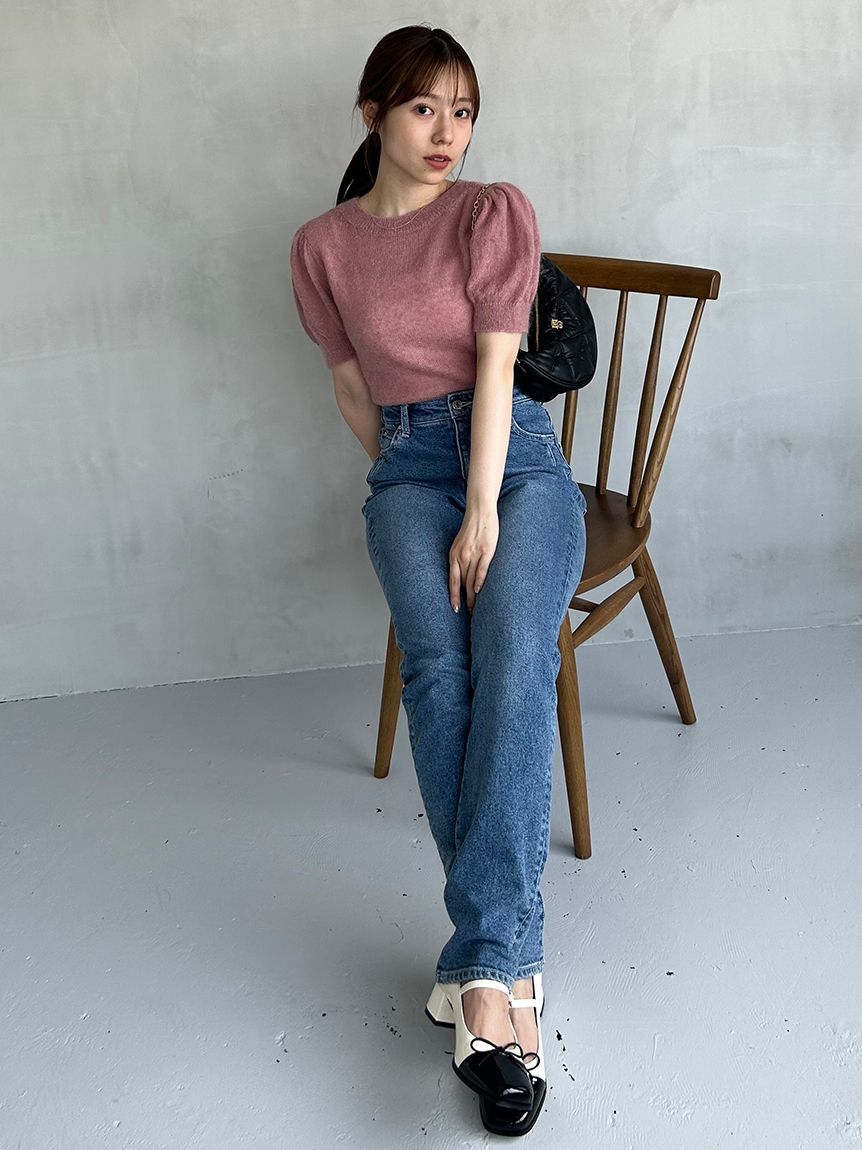 SNIDEL「シアーモヘヤパフスリニットプルオーバー」|ニット・セーター|