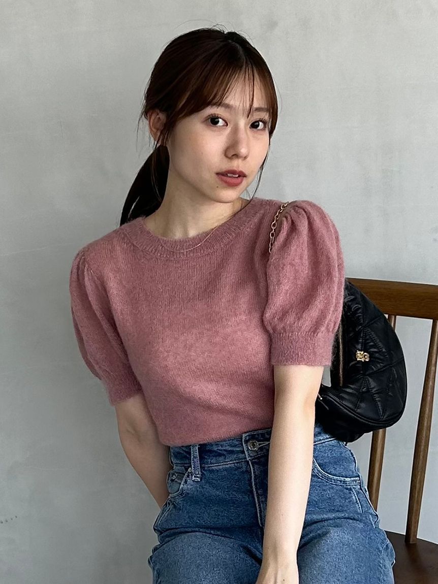 SNIDEL「シアーモヘヤパフスリニットプルオーバー」|ニット・セーター|PNK