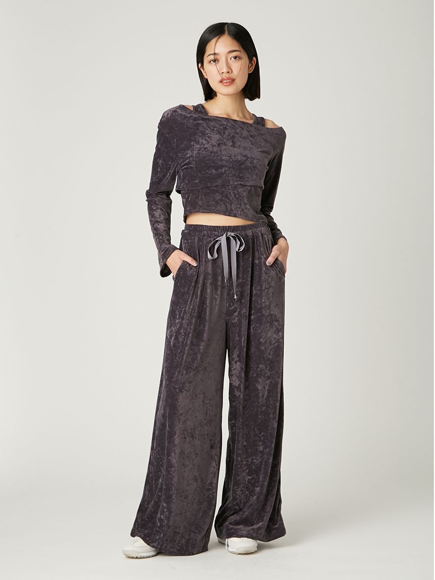 FRAY I.D「クラッシュベロアドロストワイドパンツ」|チノ|