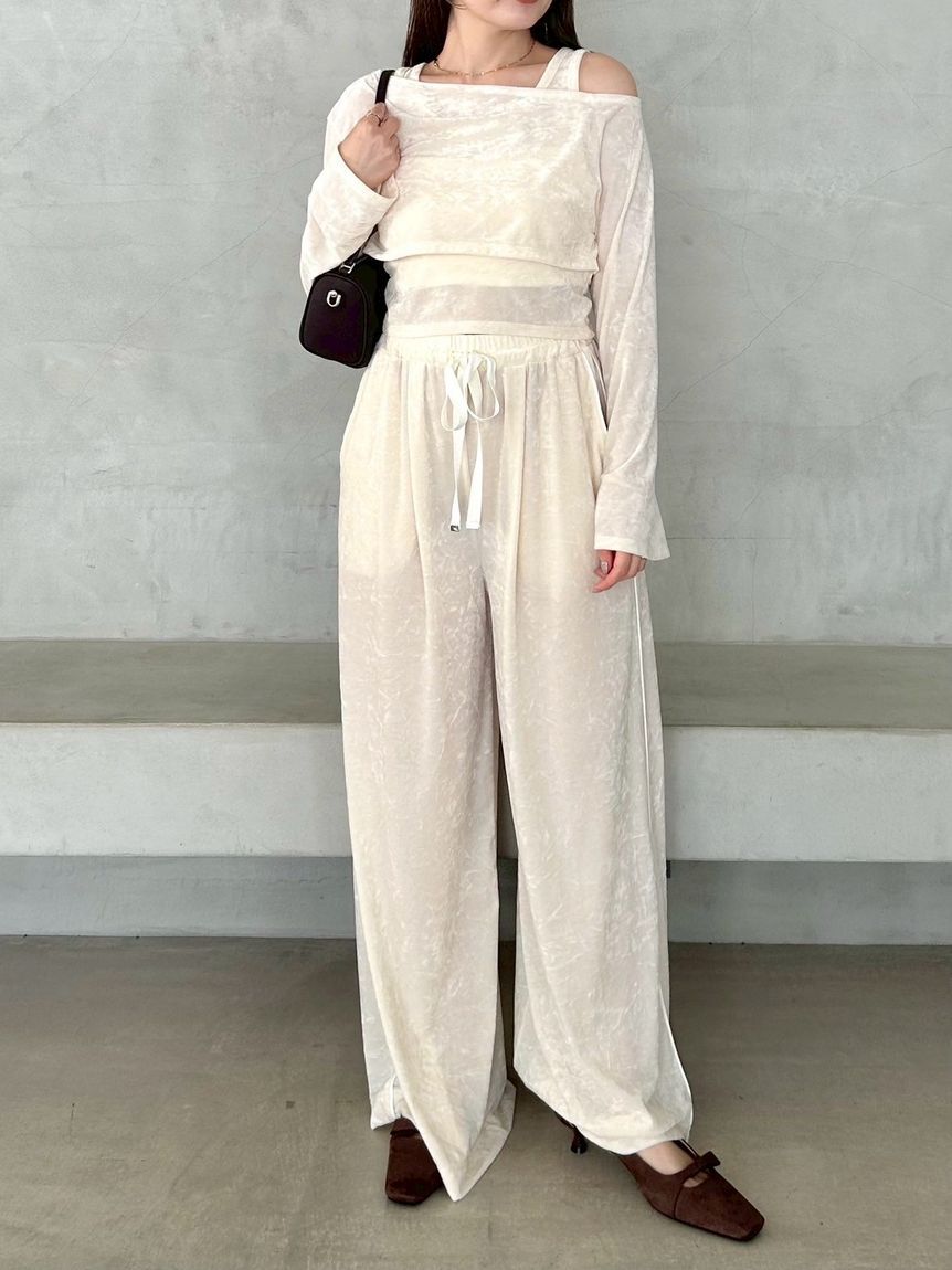 FRAY I.D「クラッシュベロアドロストワイドパンツ」|チノ|