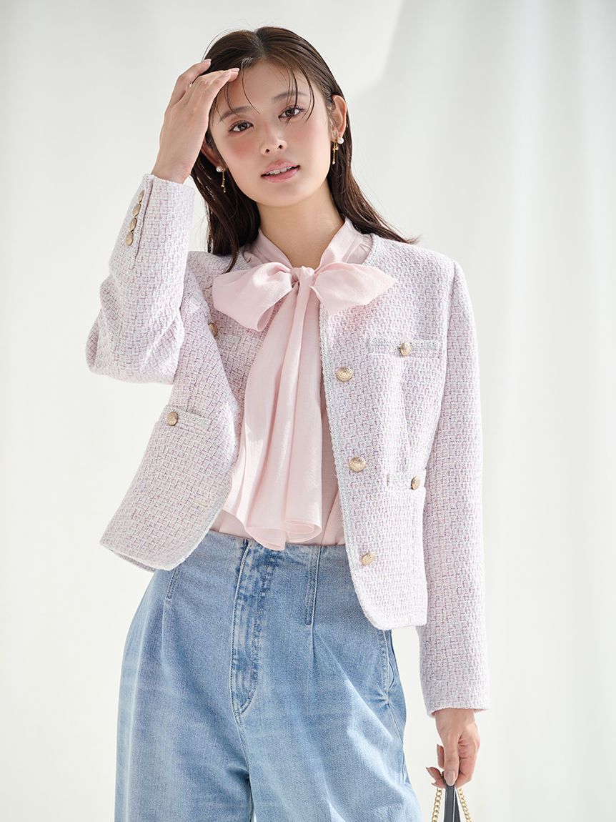 CELFORD「ミドル丈ノーカラーツイードジャケット」|ノーカラージャケット|