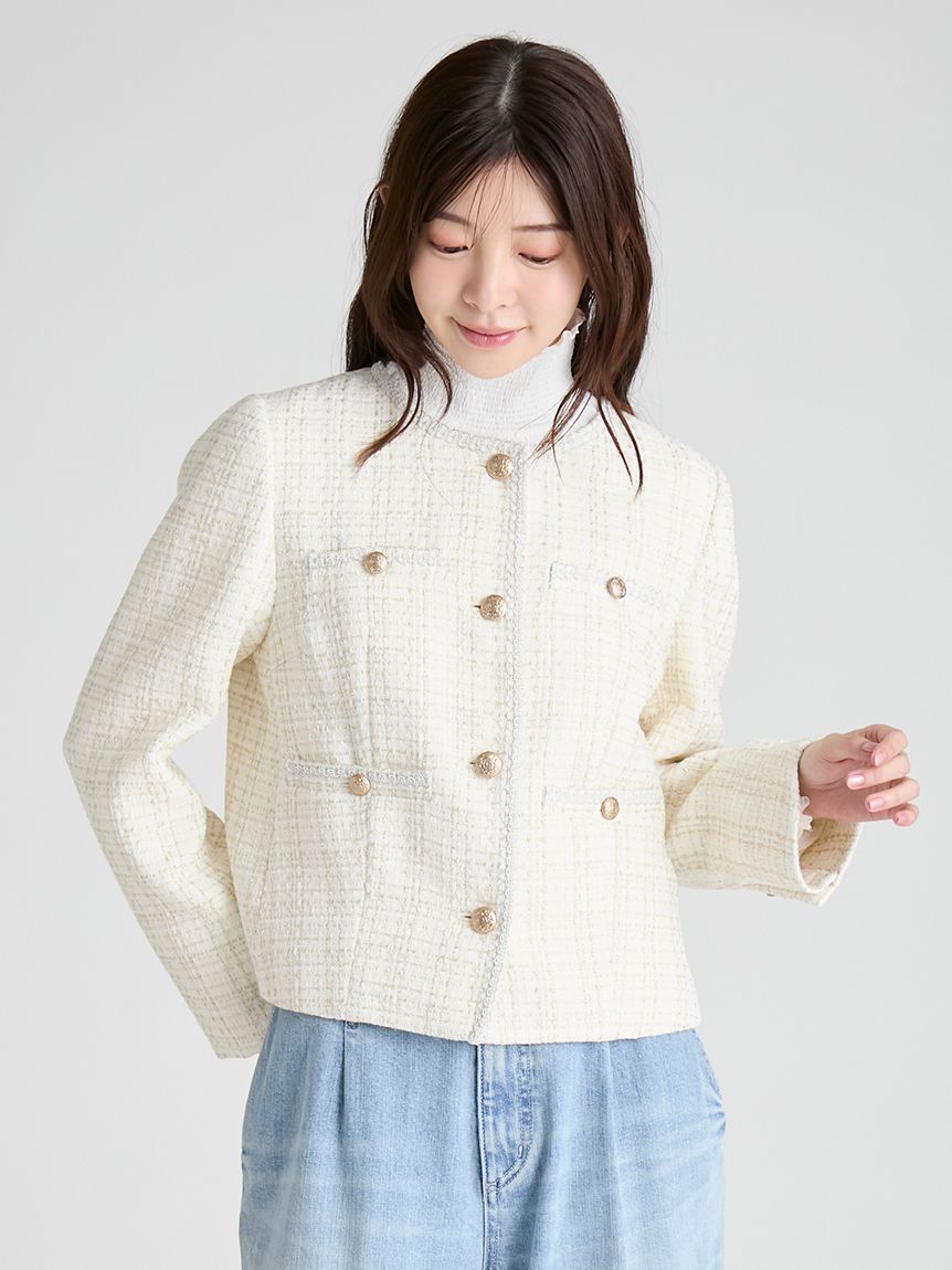 CELFORD「ミドル丈ノーカラーツイードジャケット」|ノーカラージャケット|