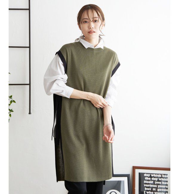 ikka「【2点セット】ニットベストアンサンブルワンピース」|ワンピース|オリーブ