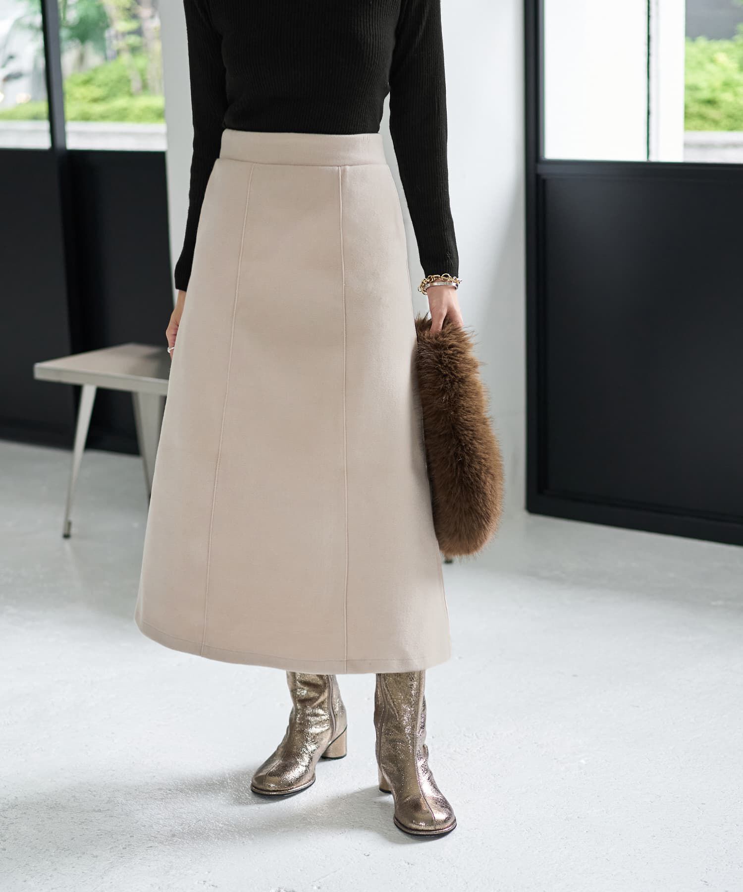 STYLE DELI「メルトン調Aラインスカート」|スカート|ライトベージュ