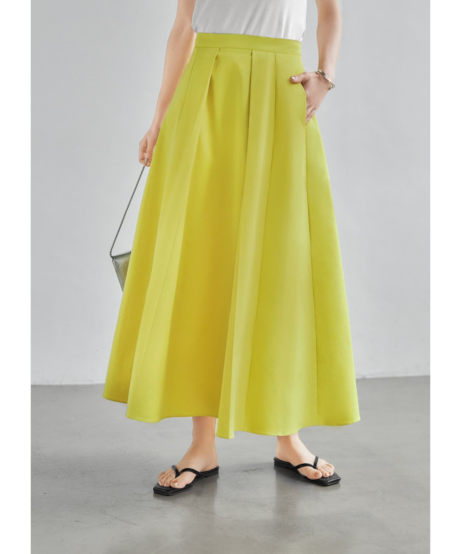 STYLE DELI「ブルゾン生地ボリュームタックスカート」|スカート|イエロー