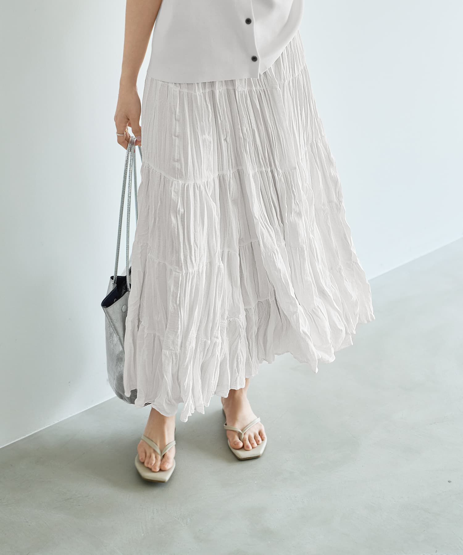 STYLE DELI「94cm丈コットン質感ワッシャーティア―ドスカート」|フレア|