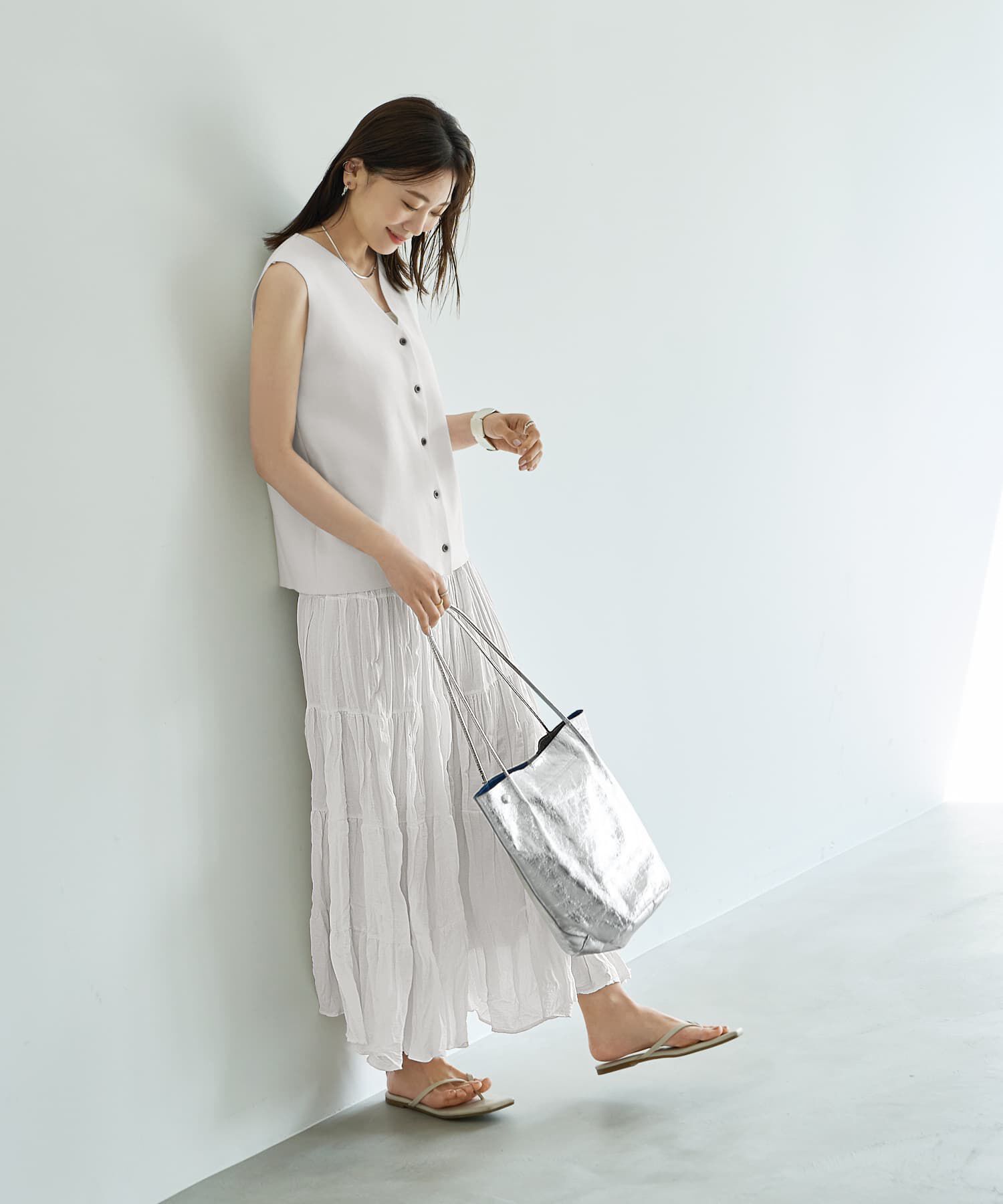 STYLE DELI「94cm丈コットン質感ワッシャーティア―ドスカート」|フレア|