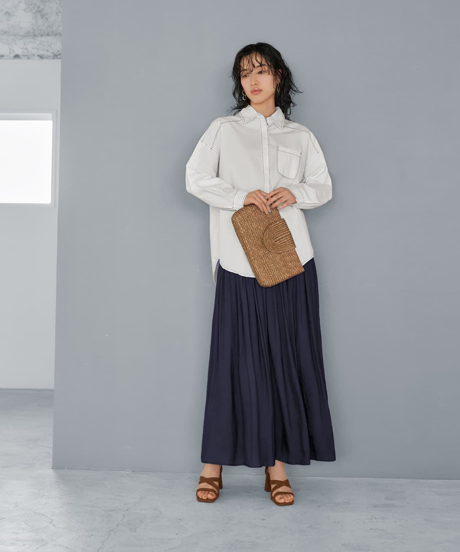 STYLE DELI「【Made in JAPAN】ロングレングスV.サテンギャザースカート」|スカート|