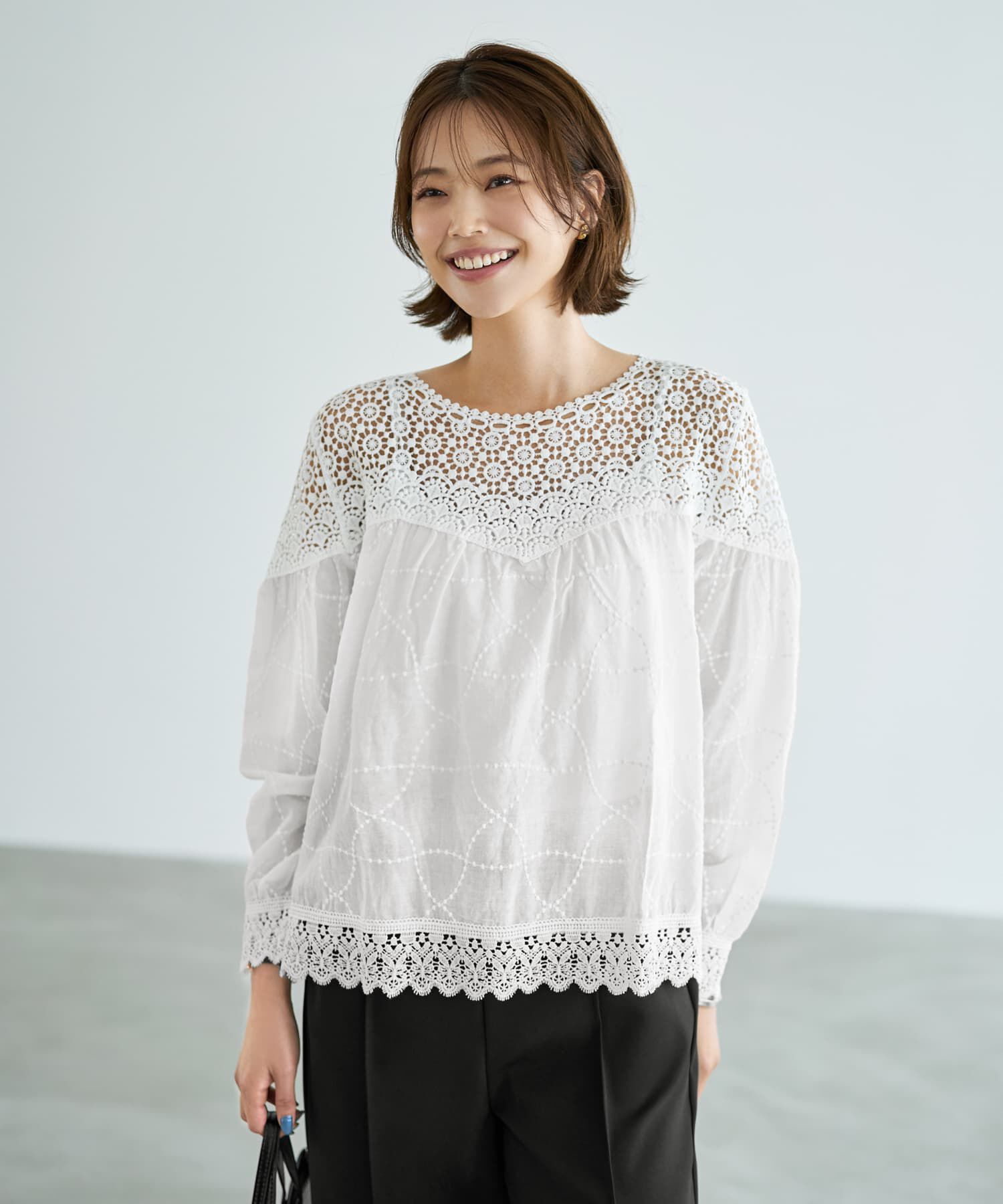 STYLE DELI「上部がレースのギャザーブラウス」|シャツ・ブラウス|