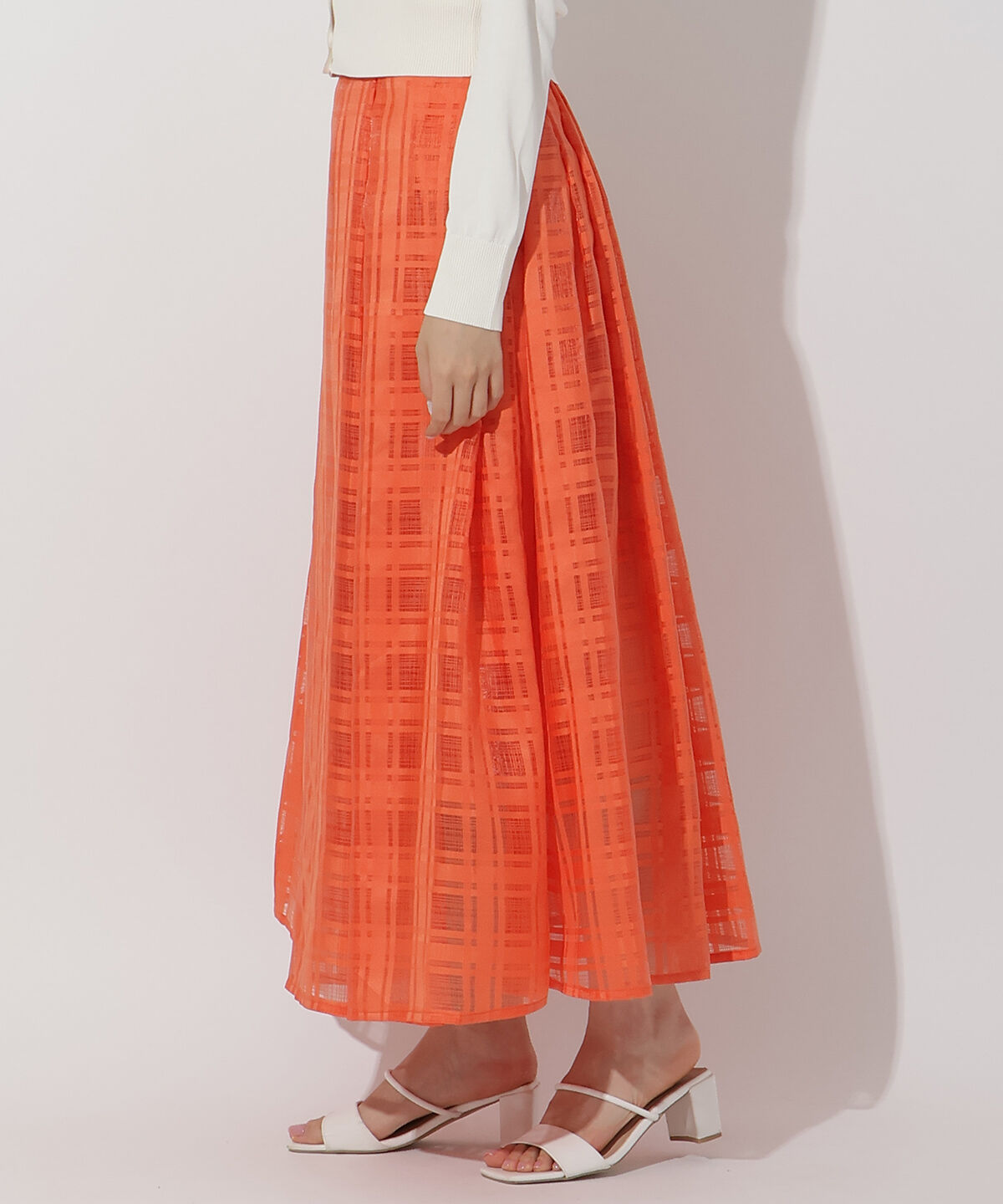 アンドクチュール「シアーチェックタックフレアスカート」|フレア|