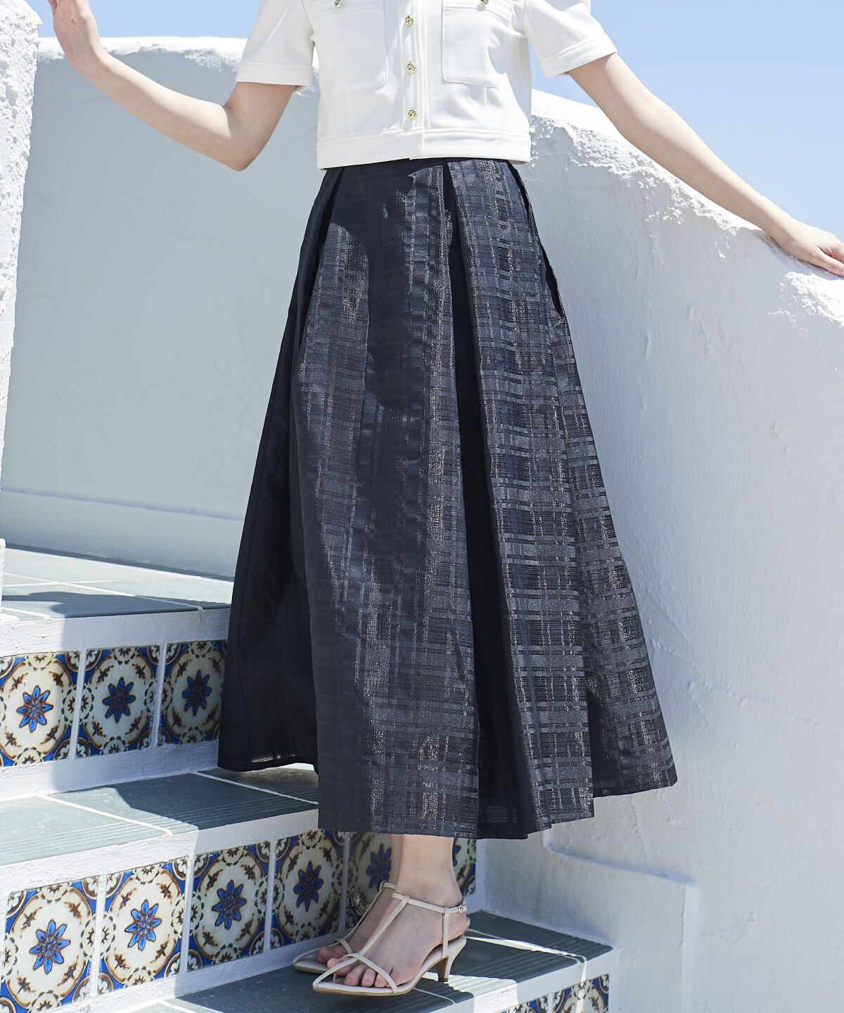 アンドクチュール「シアーチェックタックフレアスカート」|フレア|