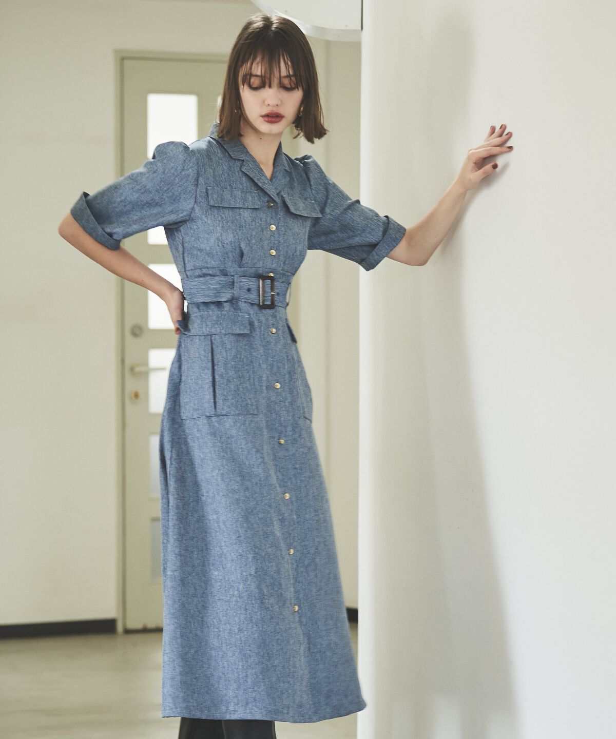 アンドクチュール「5分袖カーゴシャツワンピース」|ワンピース|