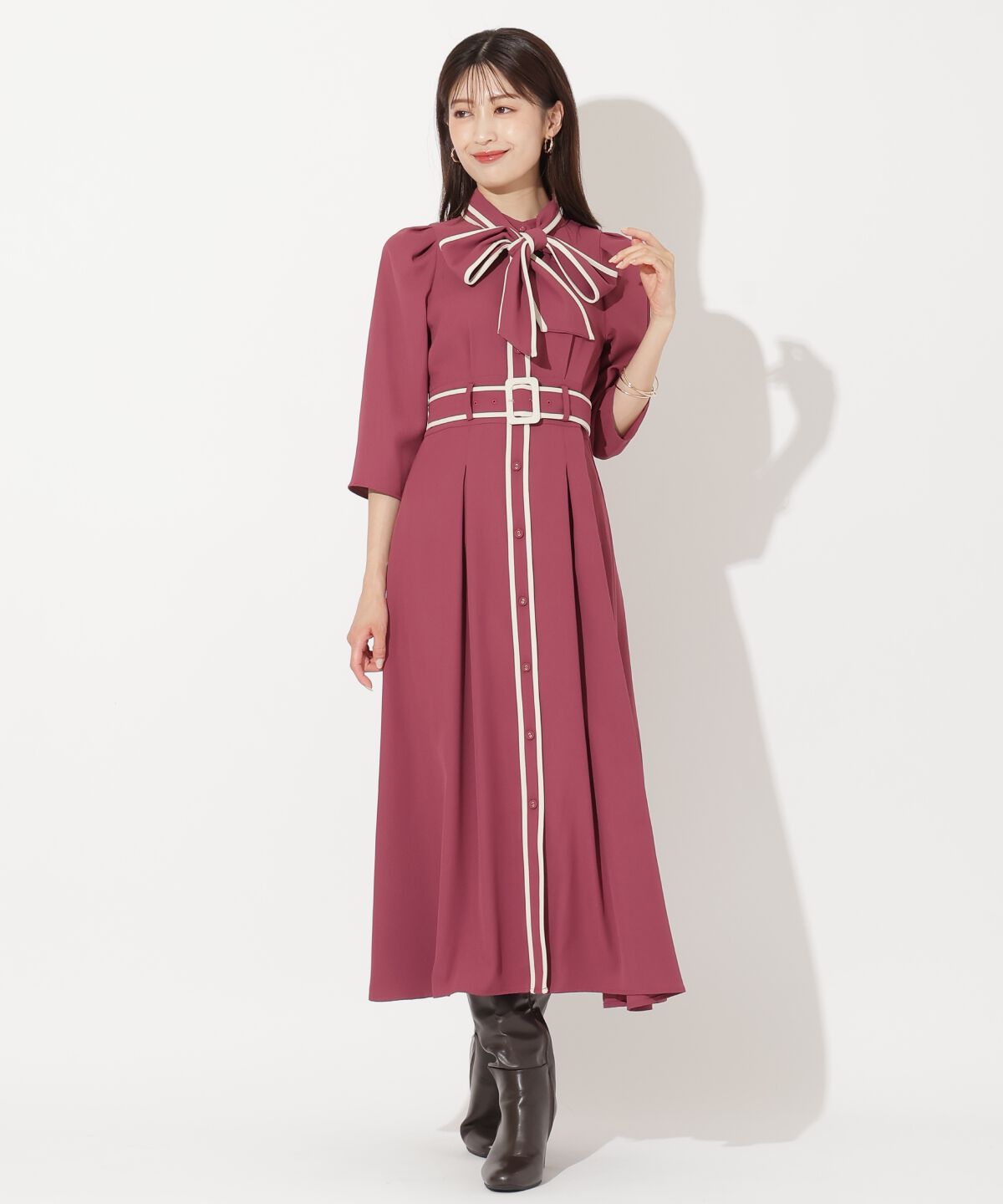 アンドクチュール「配色パイピングボウタイワンピース」|ワンピース|