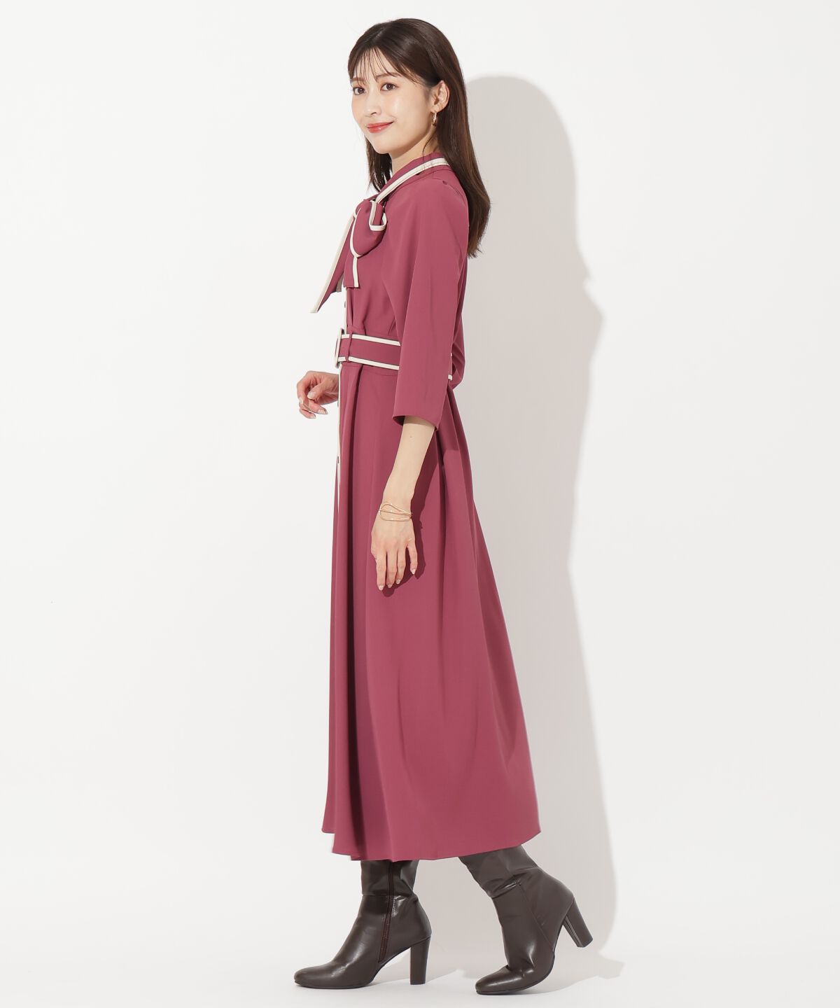 アンドクチュール「配色パイピングボウタイワンピース」|ワンピース|