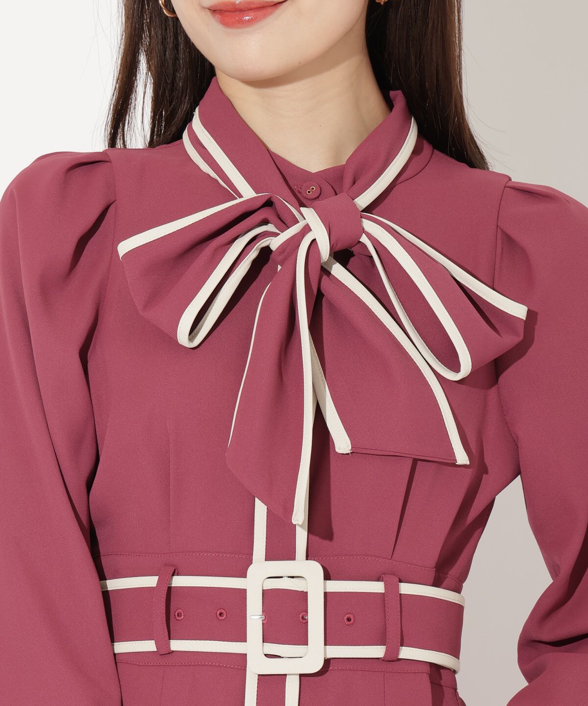 アンドクチュール「配色パイピングボウタイワンピース」|ワンピース|