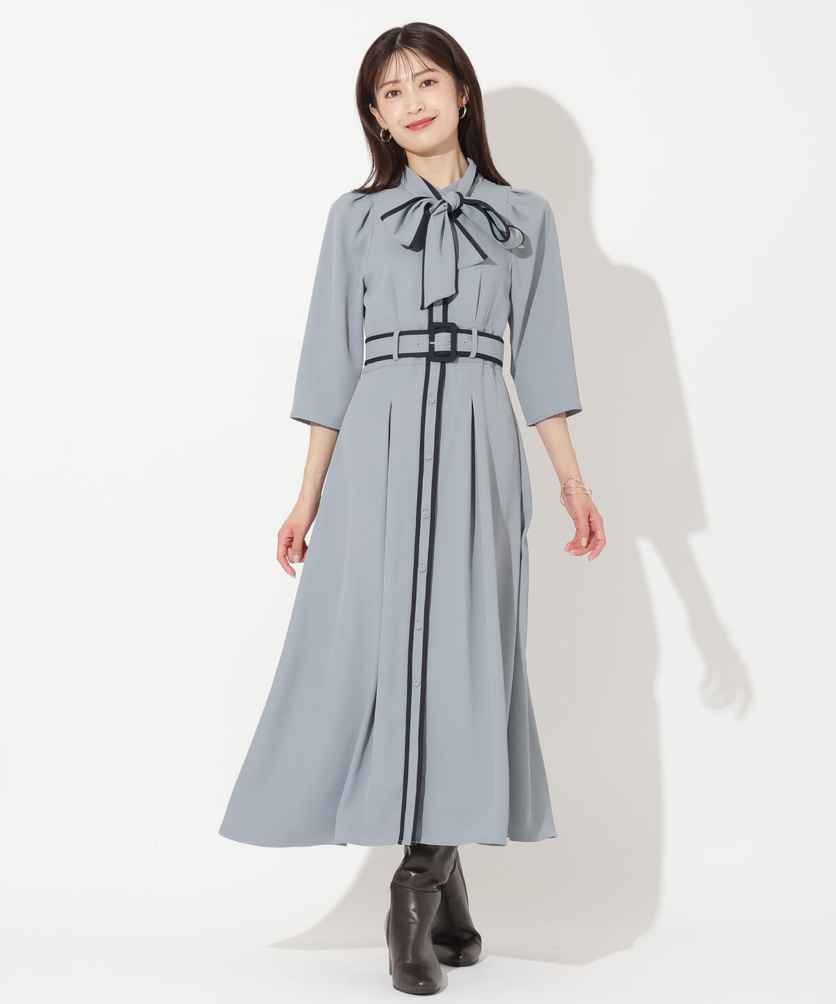 アンドクチュール「配色パイピングボウタイワンピース」|ワンピース|