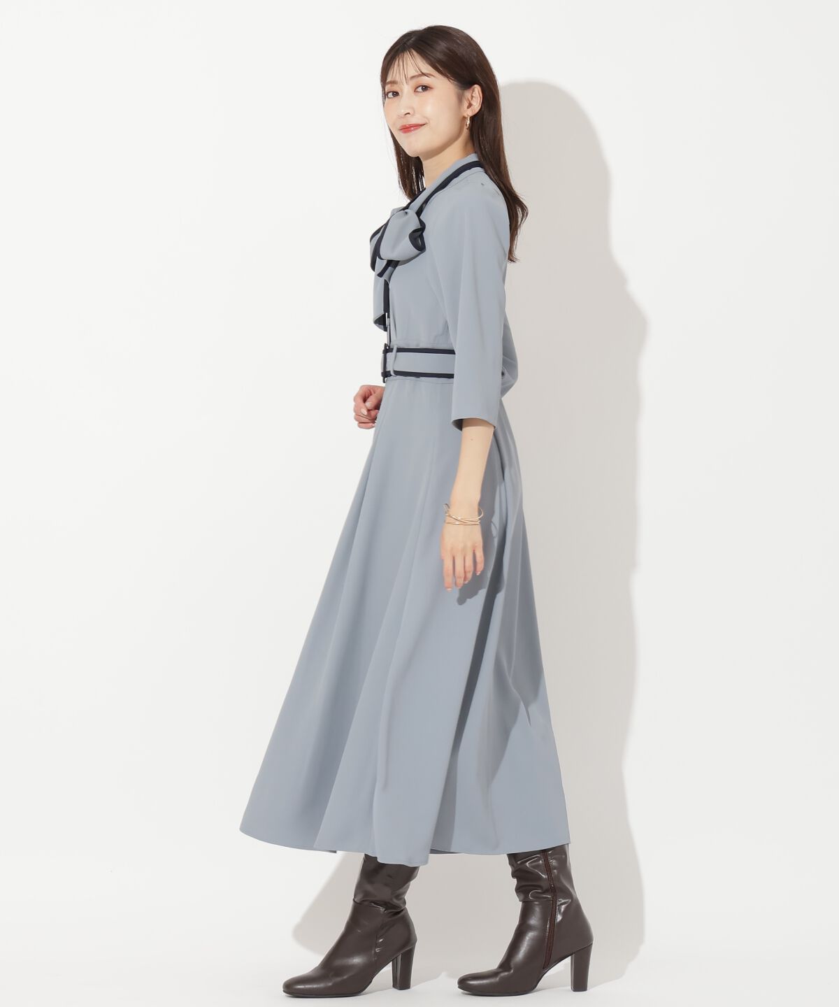 アンドクチュール「配色パイピングボウタイワンピース」|ワンピース|