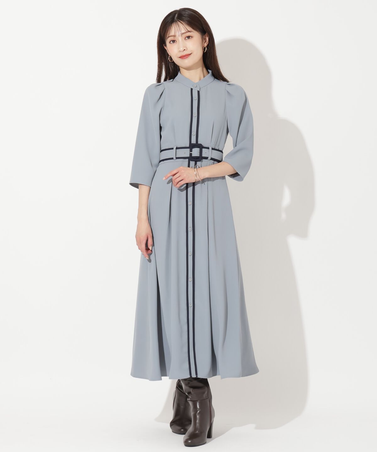 アンドクチュール「配色パイピングボウタイワンピース」|ワンピース|