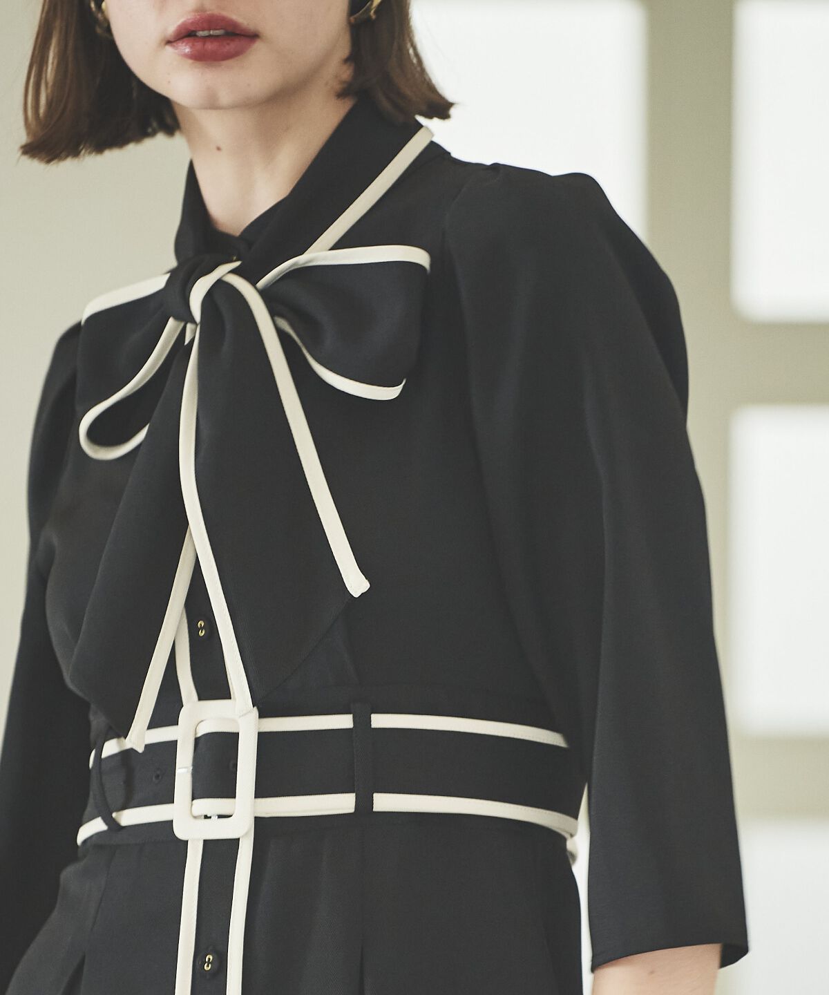 アンドクチュール「配色パイピングボウタイワンピース」|ワンピース|