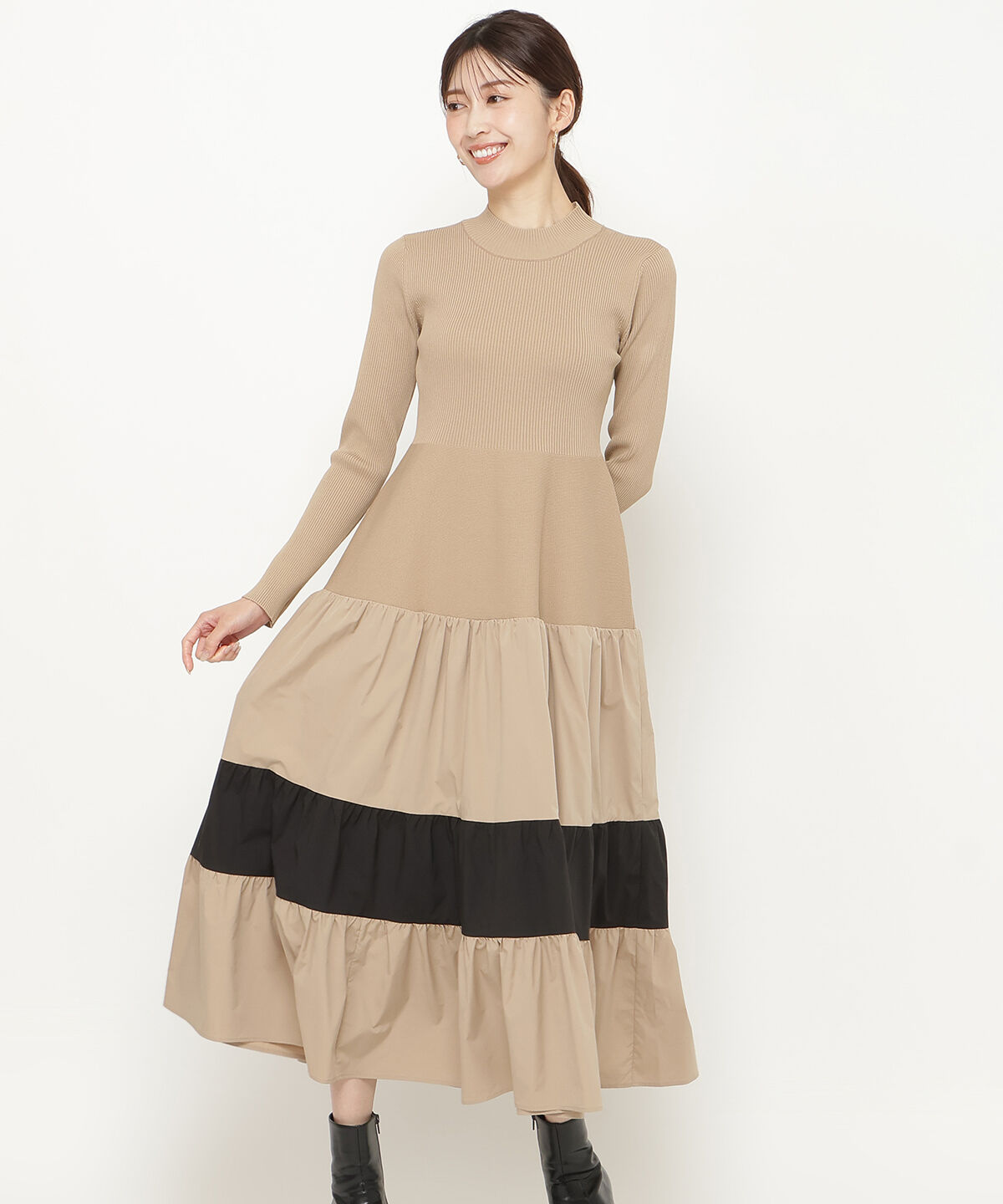 アンドクチュール「布帛ティアードドッキングワンピース」|ワンピース|