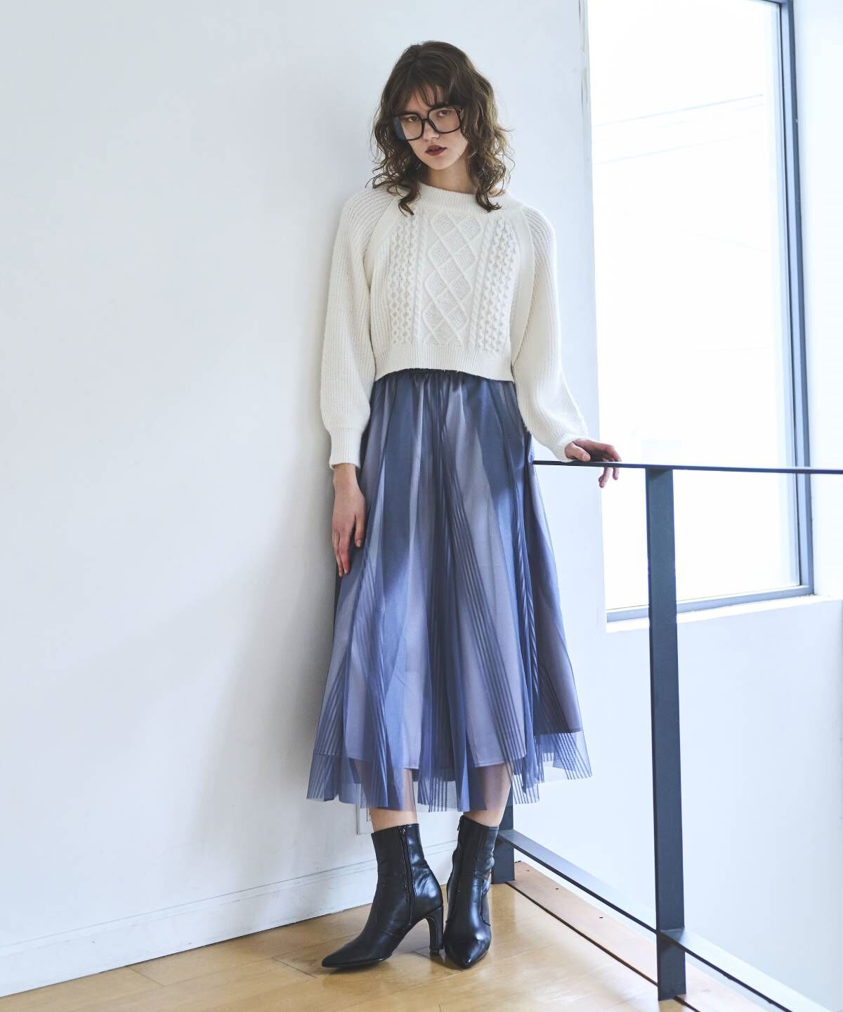 アンドクチュール「ラメケーブルクロップドプルオーバー」|ニット・セーター|