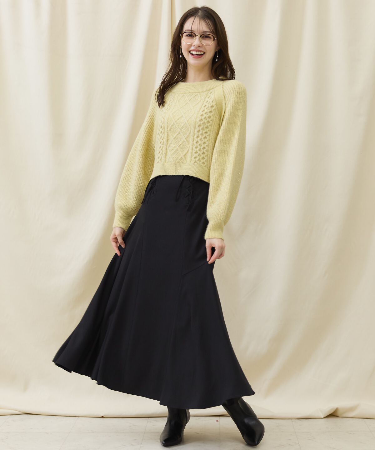 アンドクチュール「ラメケーブルクロップドプルオーバー」|ニット・セーター|