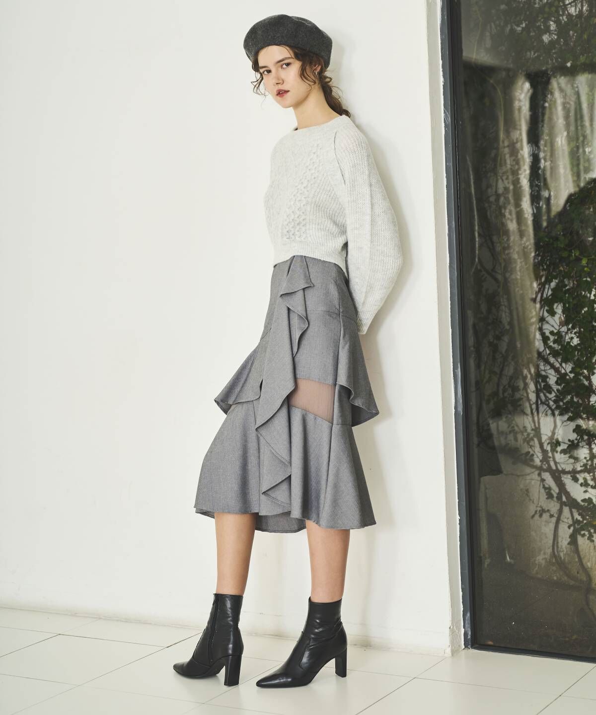 アンドクチュール「ラメケーブルクロップドプルオーバー」|ニット・セーター|