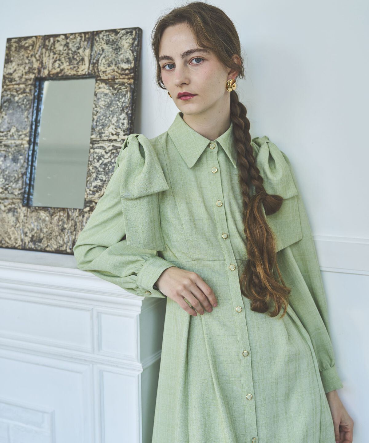 アンドクチュール「肩リボンシャツワンピース」|ワンピース|