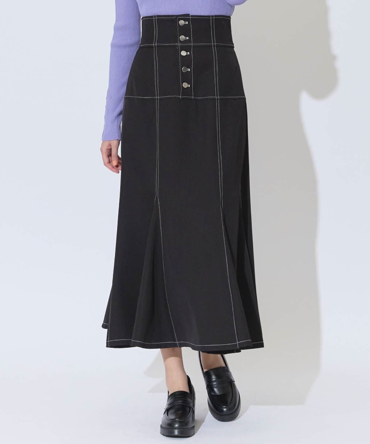 アンドクチュール「ハイウエストコルセットステッチスカート」|フレア|