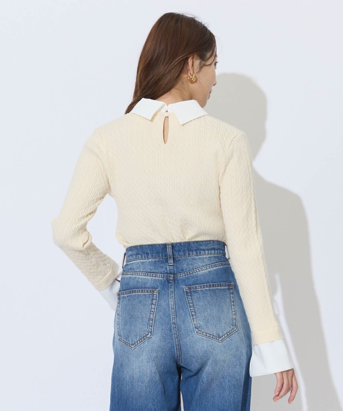 アンドクチュール「シャツレイヤード風ケーブル編みプルオーバー」|ニット・セーター|