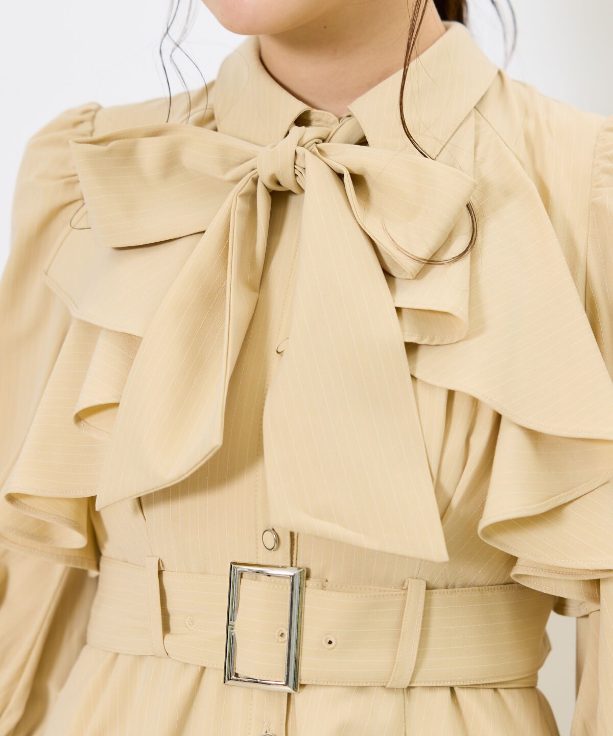 アンドクチュール「ストライプフリルケープワンピース」|ワンピース|