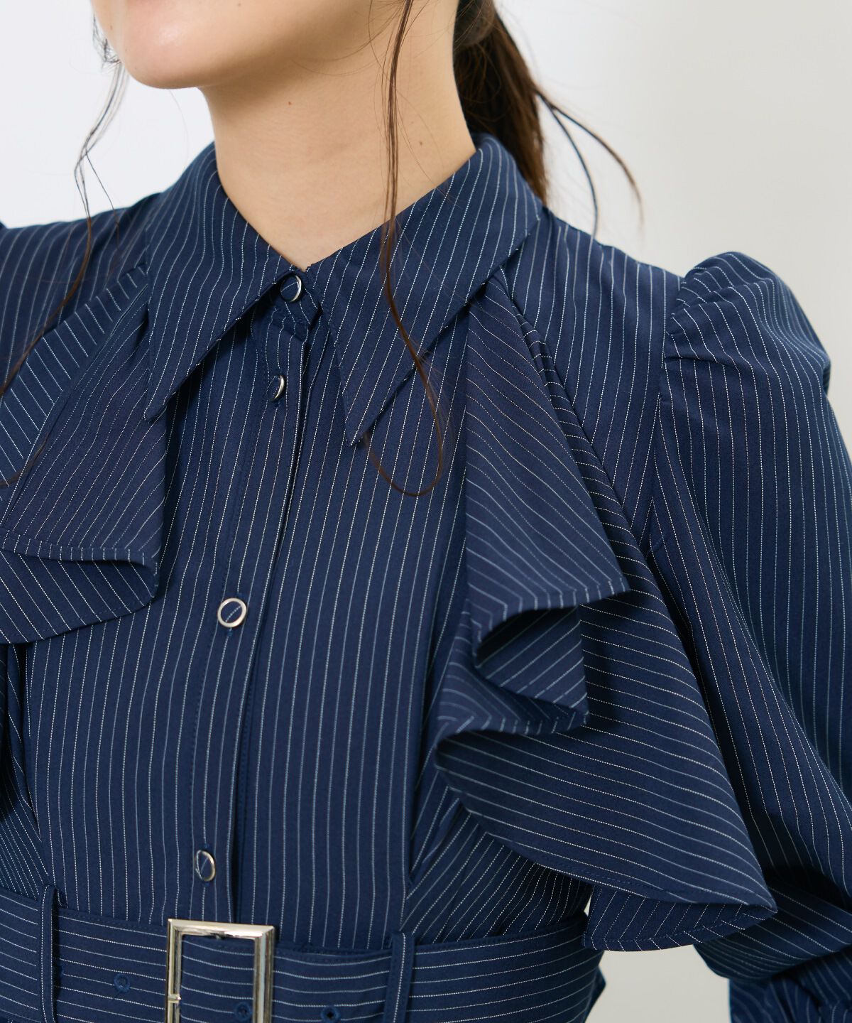 アンドクチュール「ストライプフリルケープワンピース」|ワンピース|