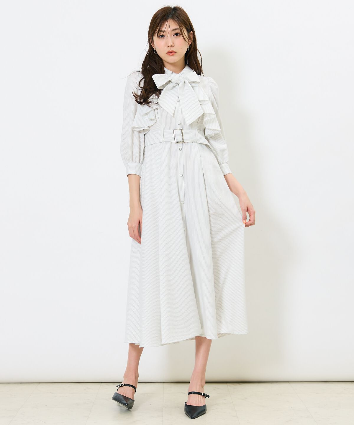 アンドクチュール「ストライプフリルケープワンピース」|ワンピース|