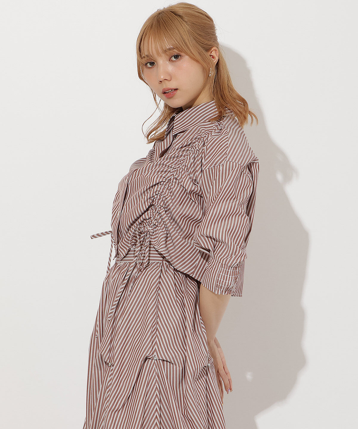 アンドクチュール「ストライプシャーリングブラウス」|シャツ・ブラウス|