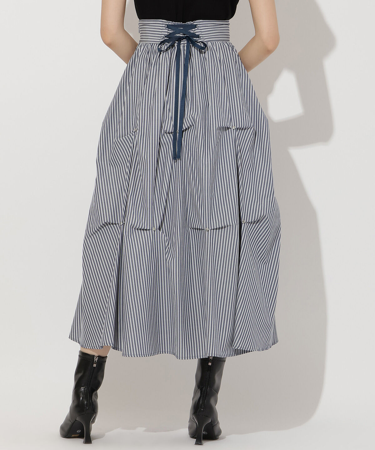 アンドクチュール「ストライプビジューティアードスカート」|フレア|