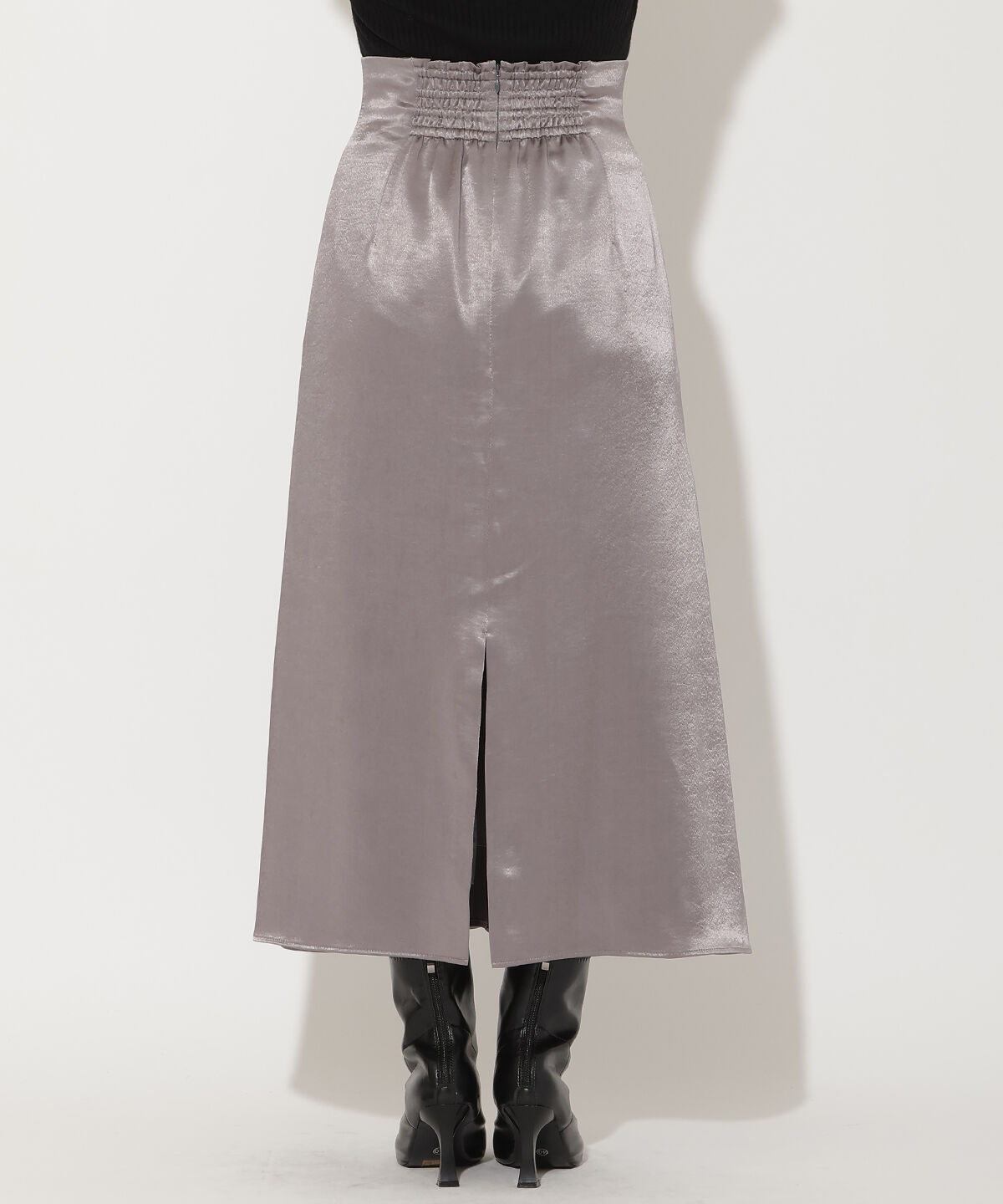 アンドクチュール「ワンサイドシャーリングサテンスカート」|フレア|