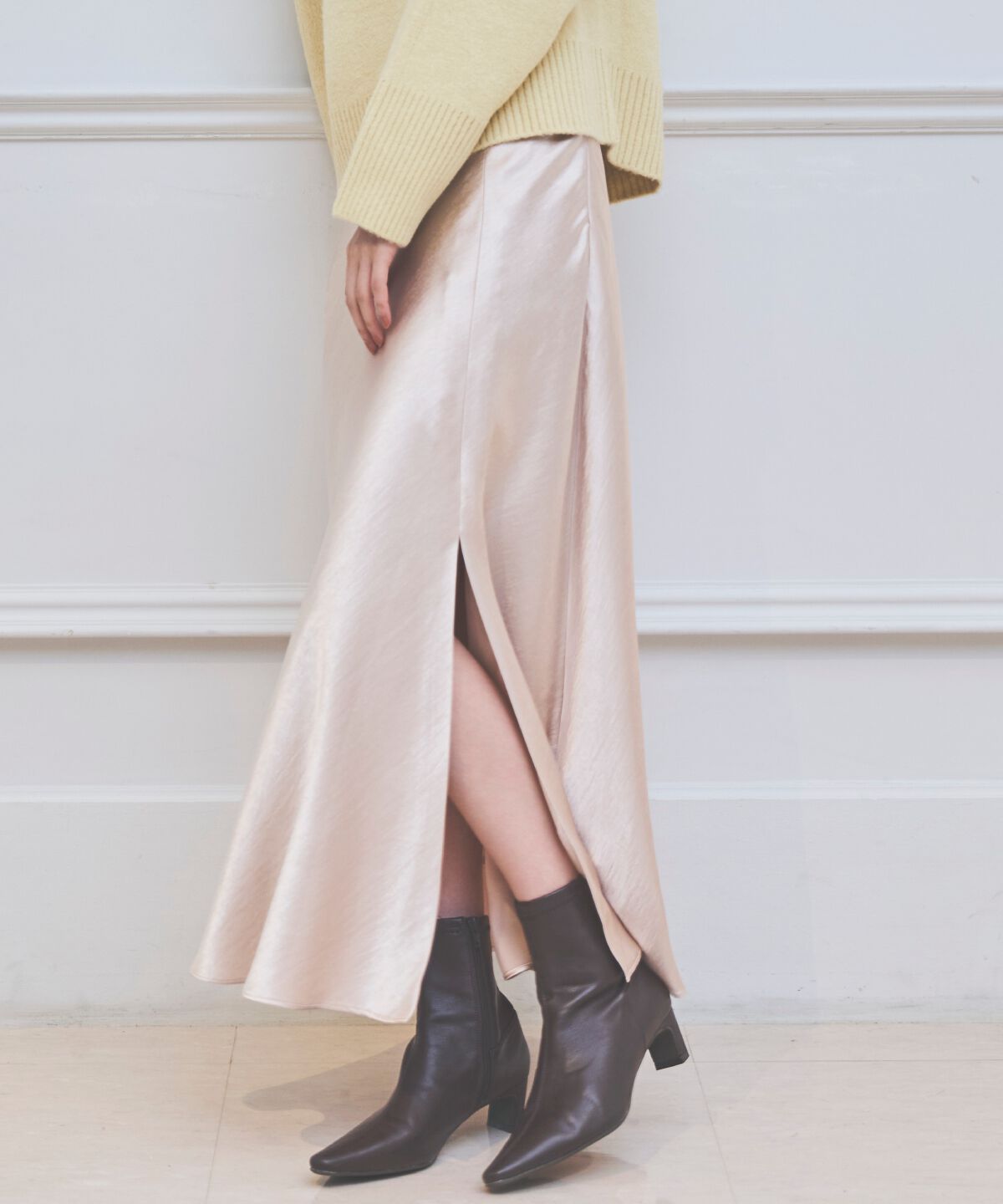 アンドクチュール「サテンバイアススカート」|フレア|